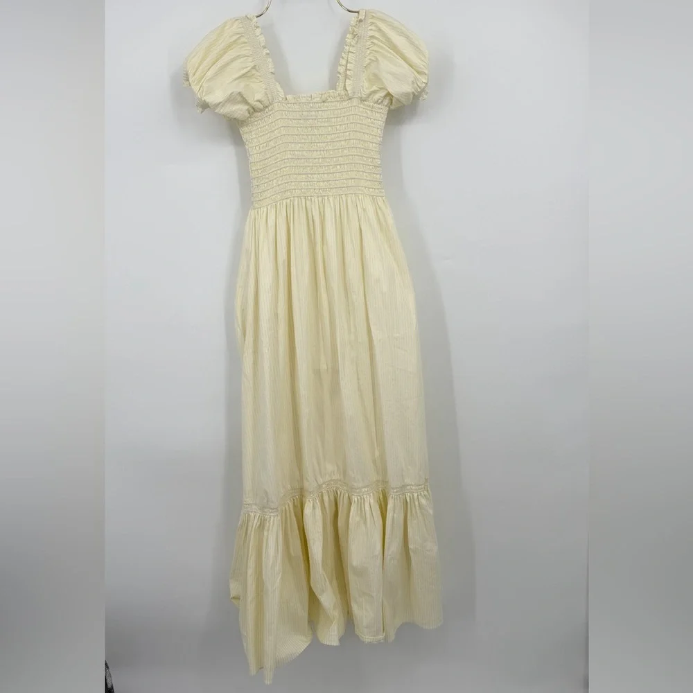 La Ligne Yellow Smocked Puff Sleeve Midi Dress – Size M - Picture 1 of 8